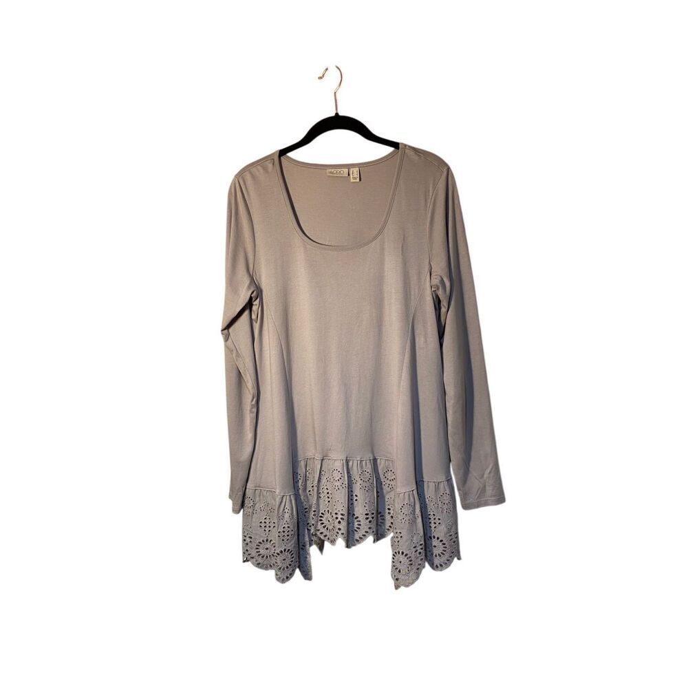 Logo by Lori Goldstein lace crochet, taupe tunic top s/small - Picture 3 of 6